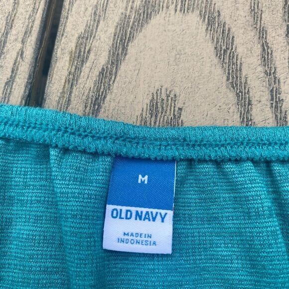 NWT Old Navy Textured O-Ring Halter Romper Size m teal aqua strapless keyhole - Picture 5 of 8